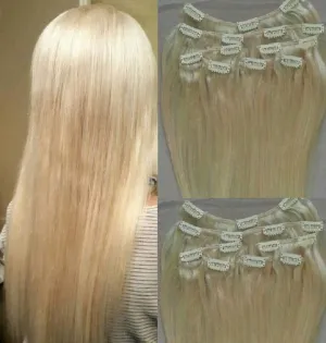 Hair Faux You 18" Clip in Hair Extensions Real Human Hair 80g Clip on for Full Head 7 pieces, 14 clips, Silky Straight Weft Remy Hair Color #613 Platinum Blonde,NOT White Blonde, with a touch of gold