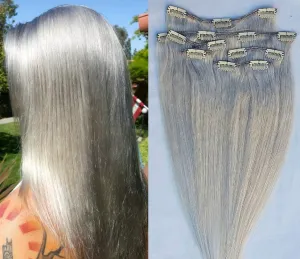 Hair Faux You 18" Clip in Hair Extensions Real Human Hair 80g Clip on for Full Head 7 pieces, 14 clips, Silky Straight Weft Remy Hair Color # Light Ash Blonde (Without Gold Tint)