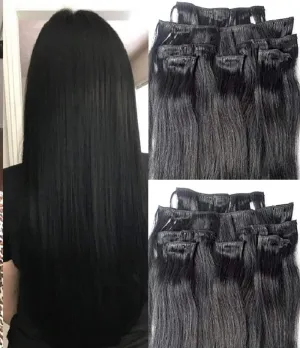 Hair Faux You 24" Clip in Hair Extensions Real Human Hair 100g Clip on for Full Head 7 pieces, 14 clips, Silky Straight Weft Remy Hair Color #1 Jet Black