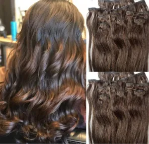 Hair Faux You 24" Clip in Hair Extensions Real Human Hair 100g Clip on for Full Head 7 pieces, 14 clips, Silky Straight Weft Remy Hair Color #4 Dark Brown