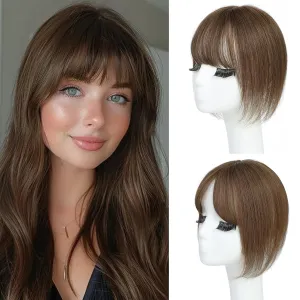 Hair Toppers for Women Real Human Hair Pieces for Women with Thinning Hair Human Hair Toppers with Bangs Clip in Top Silk Base Hair Topper for Thinning hair 10Inch (Medium Auburn Brown)