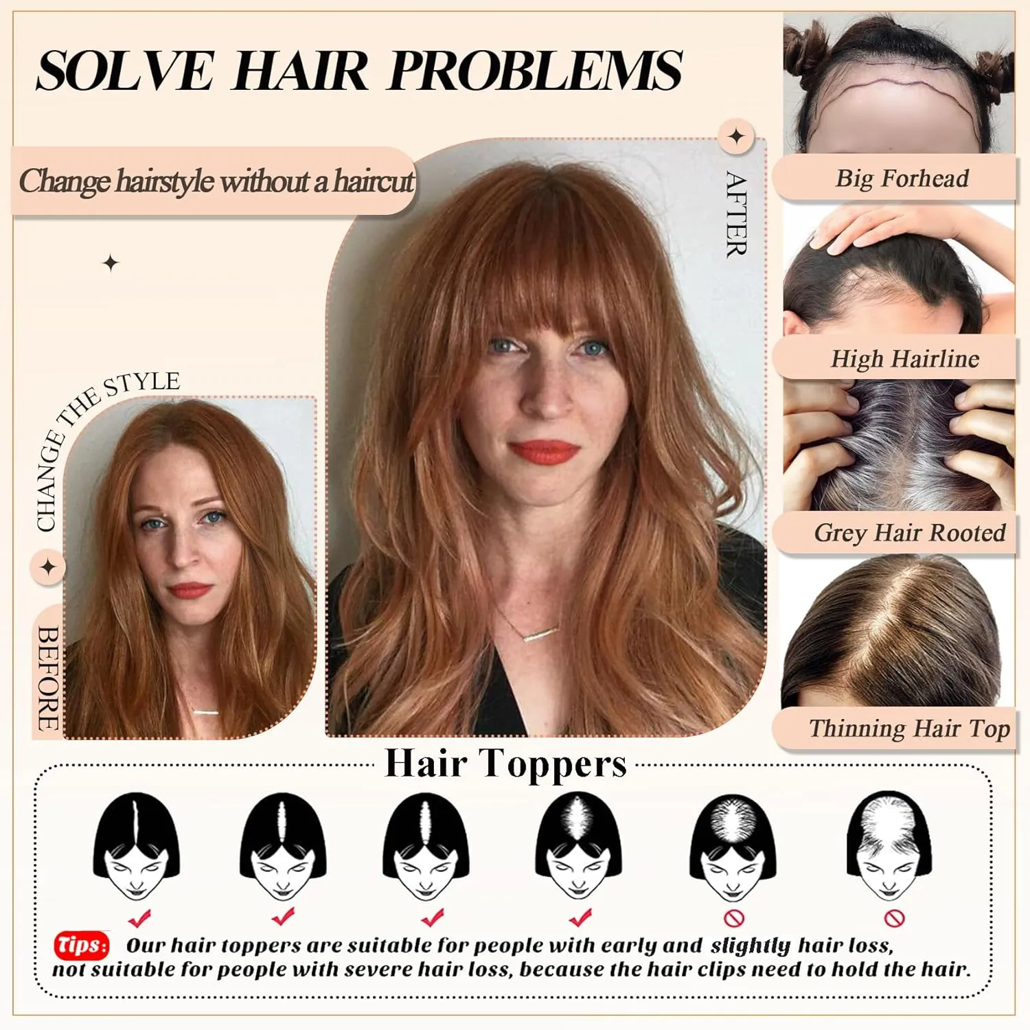 Hair Toppers for Women Real Human Hair with Bangs Extensions for Thinning Hair 150% Density 7 * 13CM Silk Base Clip in Hair Pieces Straight Hairpiece Wiglets 10 Inch #6 Light Brown