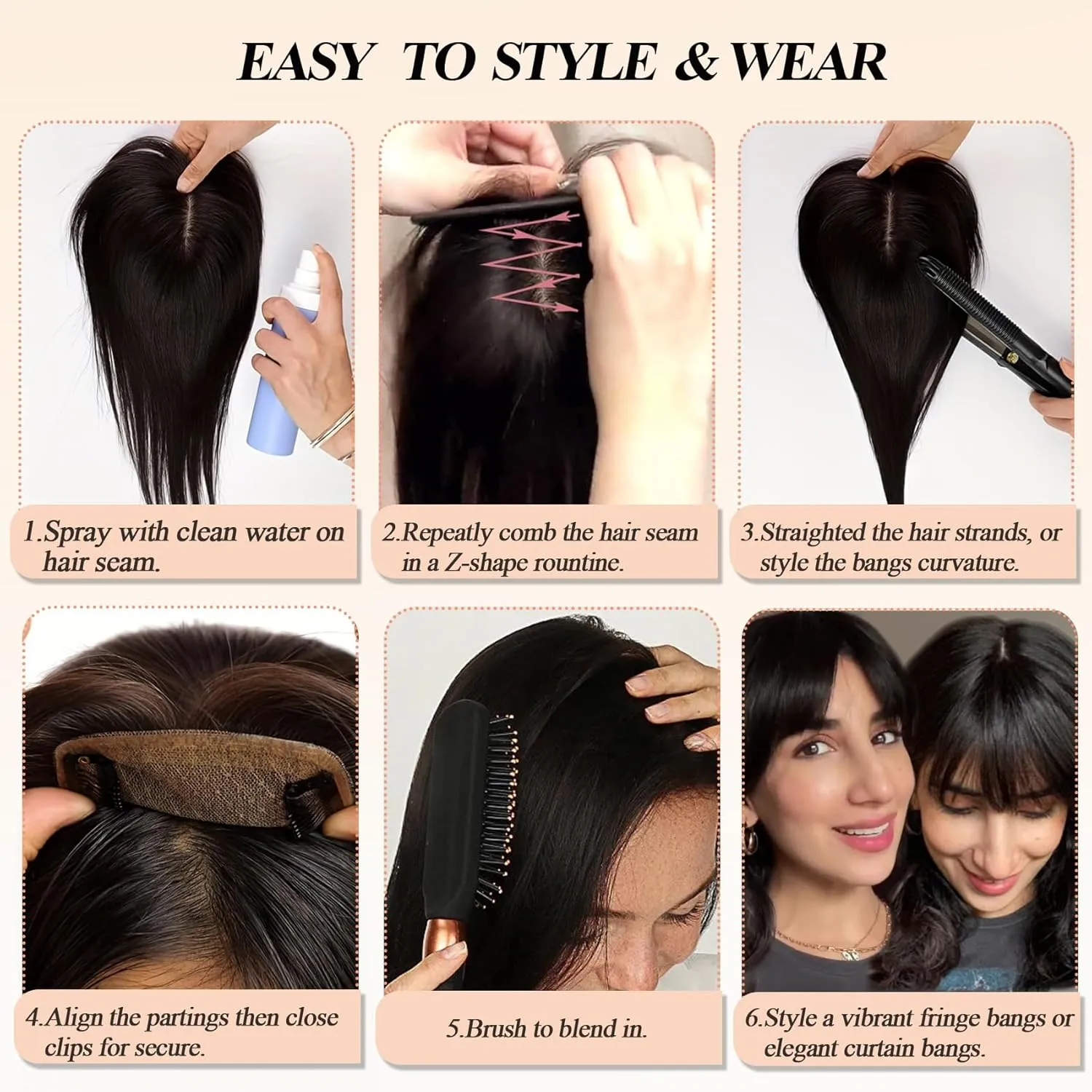 Hair Toppers for Women Real Human Hair with Bangs Extensions for Thinning Hair 150% Density 7 * 13CM Silk Base Clip in Hair Pieces Straight Hairpiece Wiglets 10 Inch #6 Light Brown