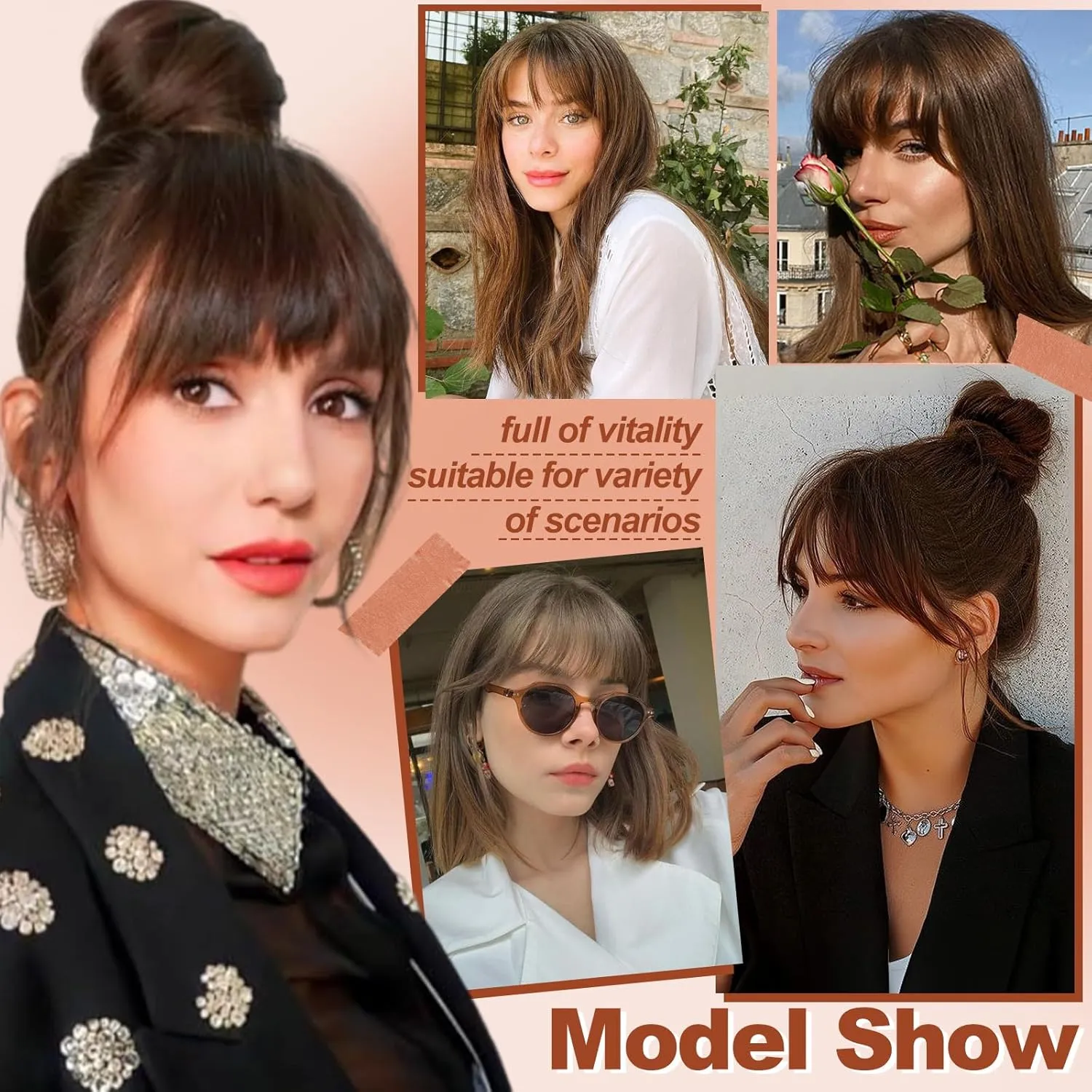 HAIRCUBE Bangs Hair Clip in Bangs 100% Real Human Hair Bangs Clip in Hair Extensions Fake Bangs 360° Clip on Bangs Air Bangs Hairpieces for woman with Temples 3 Secure Clips in Full Fringe Brown