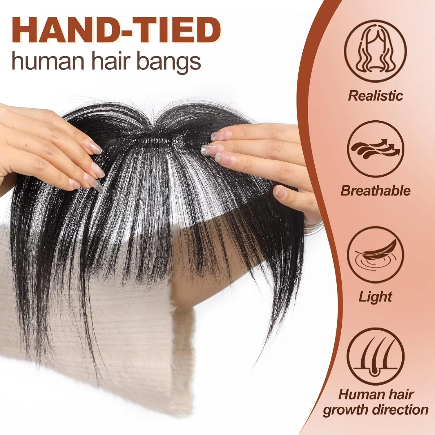 HAIRCUBE Bangs Hair Clip in Bangs 100% Real Human Hair Bangs Clip in Hair Extensions Fake Bangs 360° Clip on Bangs Air Bangs Hairpieces for woman with Temples 3 Secure Clips in Full Fringe Brown