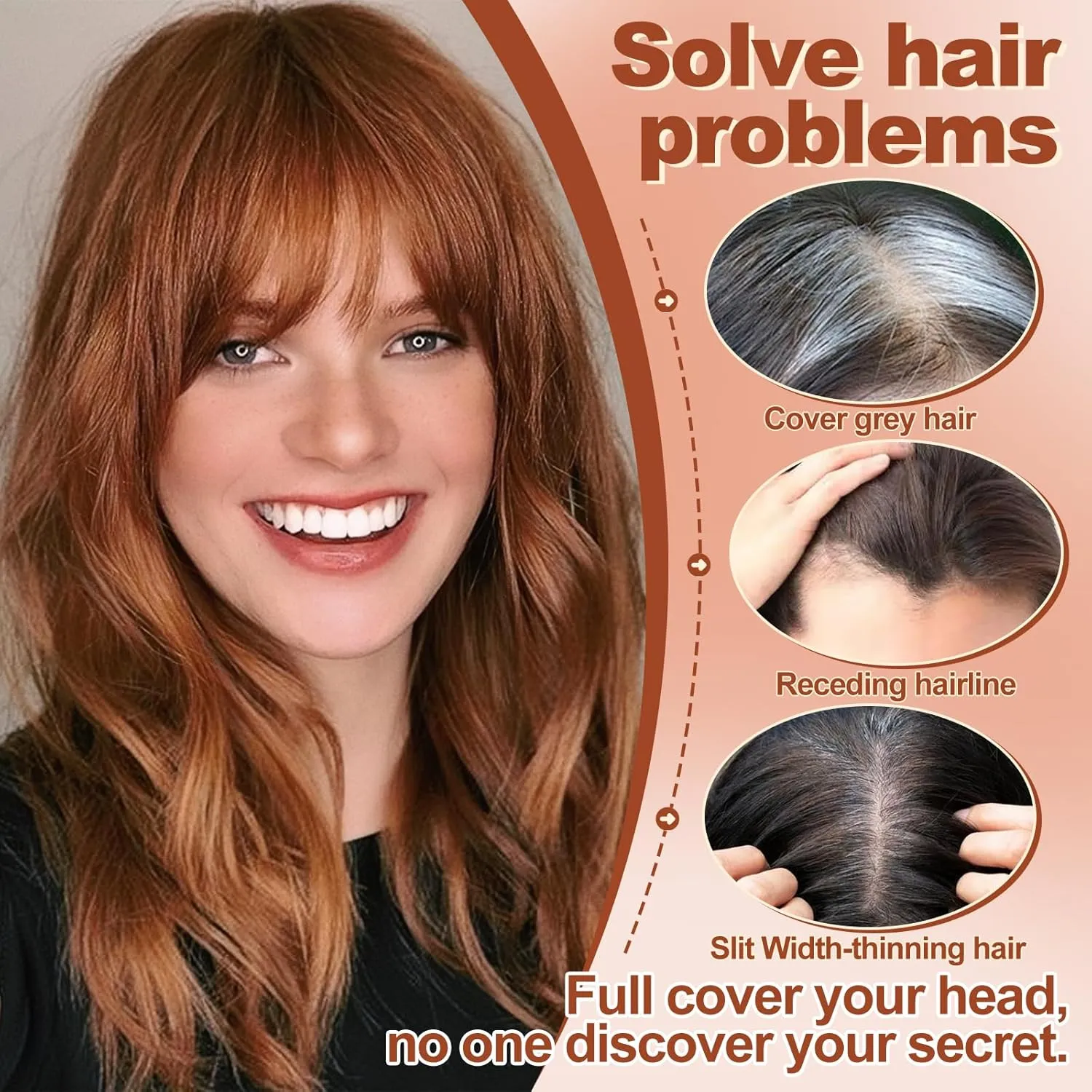 HAIRCUBE Bangs Hair Clip in Bangs 100% Real Human Hair Bangs Clip in Hair Extensions Fake Bangs 360° Clip on Bangs Air Bangs Hairpieces for woman with Temples 3 Secure Clips in Full Fringe Brown