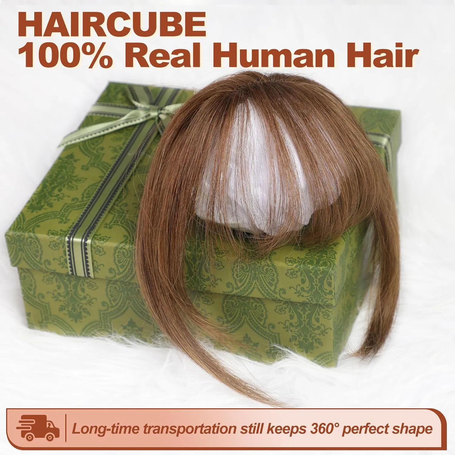 HAIRCUBE Bangs Hair Clip in Bangs 100% Real Human Hair Bangs Clip in Hair Extensions Fake Bangs 360° Clip on Bangs Air Bangs Hairpieces for woman with Temples 3 Secure Clips in Full Fringe Brown