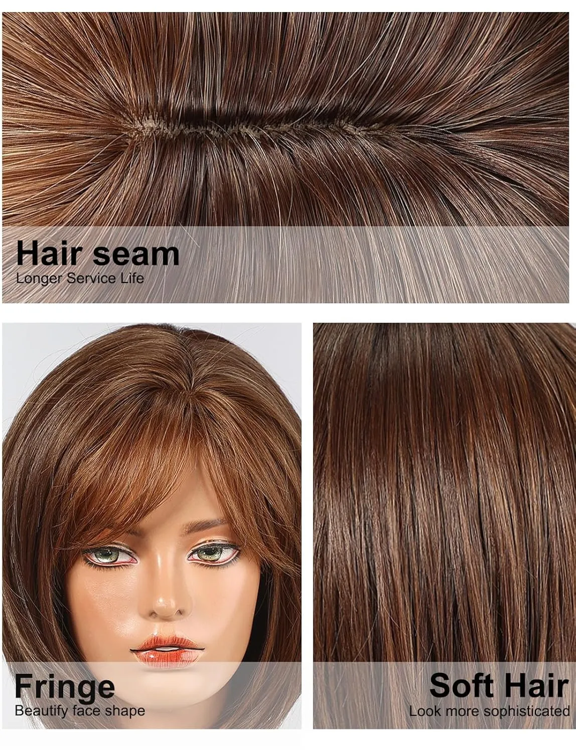 HAIRCUBE Bob Wigs for Women Synthetic Wig with Fringe Brown Color
