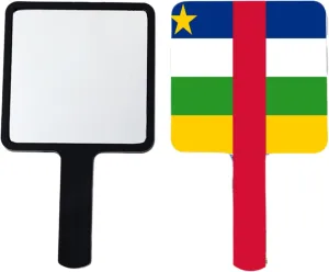 Hand Held Mirror with Handle for Makeup, Novelty Central Africa Flags Hand Mirror for Shaving, Portable Travel Vanity Mirror for Men Women(Square) Black 9×16Cm