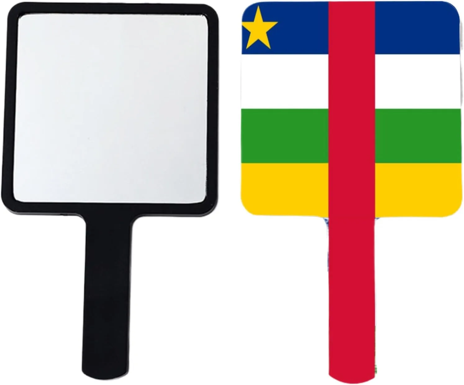 Hand Held Mirror with Handle for Makeup, Novelty Central Africa Flags Hand Mirror for Shaving, Portable Travel Vanity Mirror for Men Women(Square) Black 9×16Cm