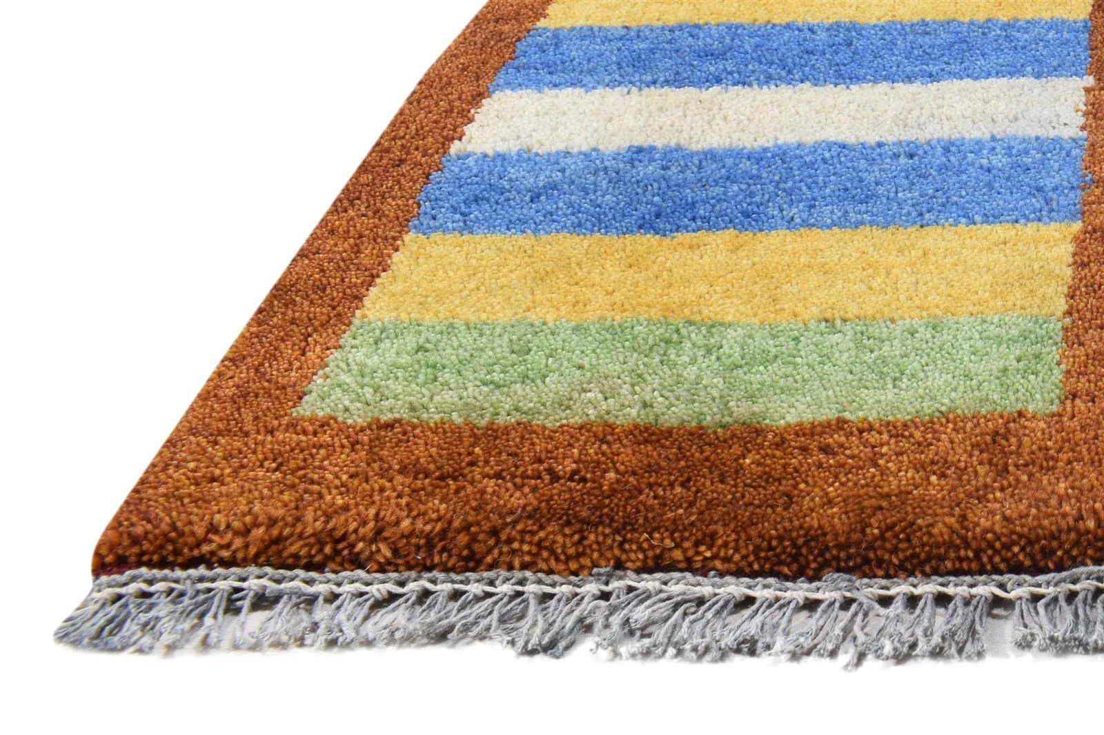 Hand Knotted Multi Color Wool Rug 1X2 Southwestern Gabbeh Striped Small Carpet