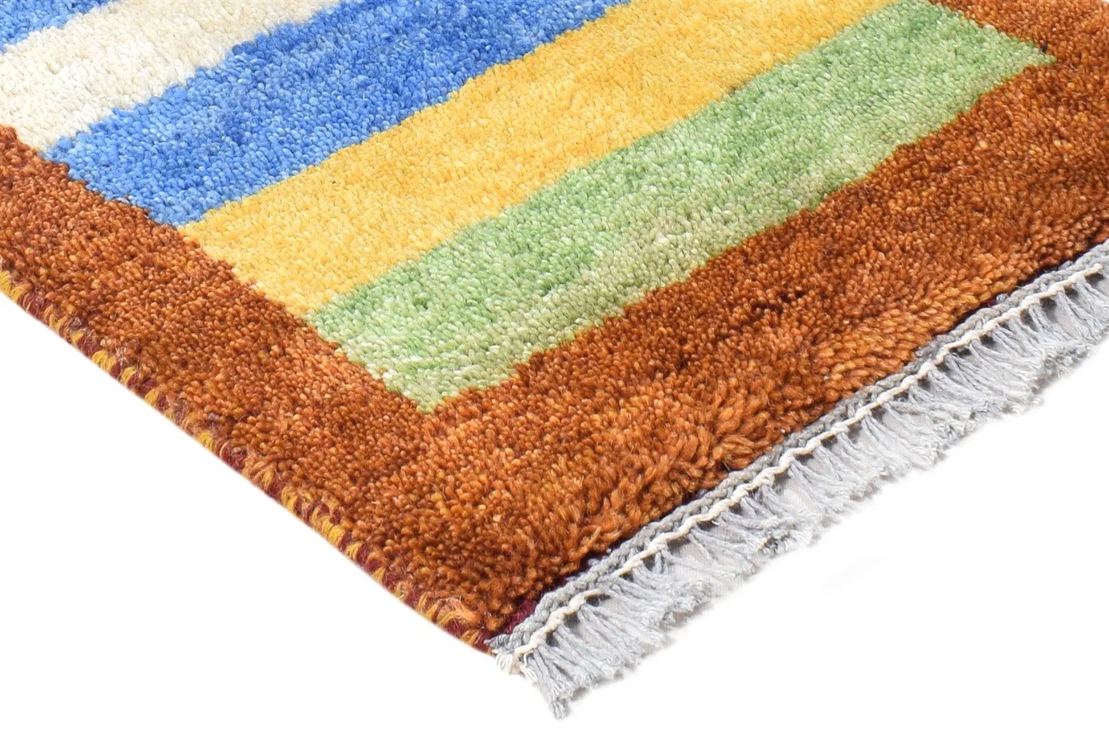 Hand Knotted Multi Color Wool Rug 1X2 Southwestern Gabbeh Striped Small Carpet