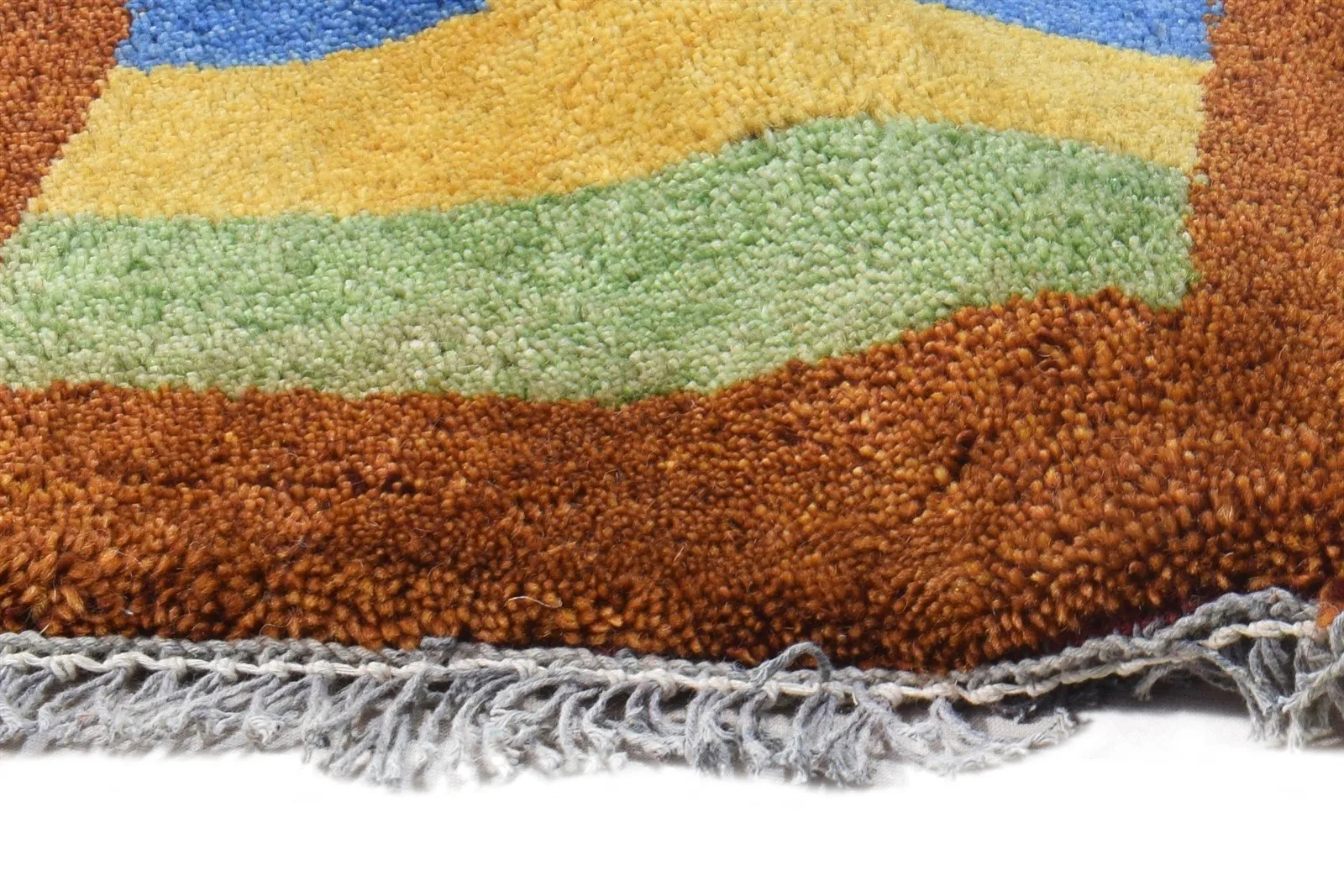 Hand Knotted Multi Color Wool Rug 1X2 Southwestern Gabbeh Striped Small Carpet