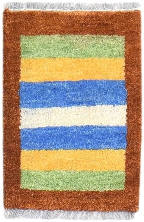 Hand Knotted Multi Color Wool Rug 1X2 Southwestern Gabbeh Striped Small Carpet