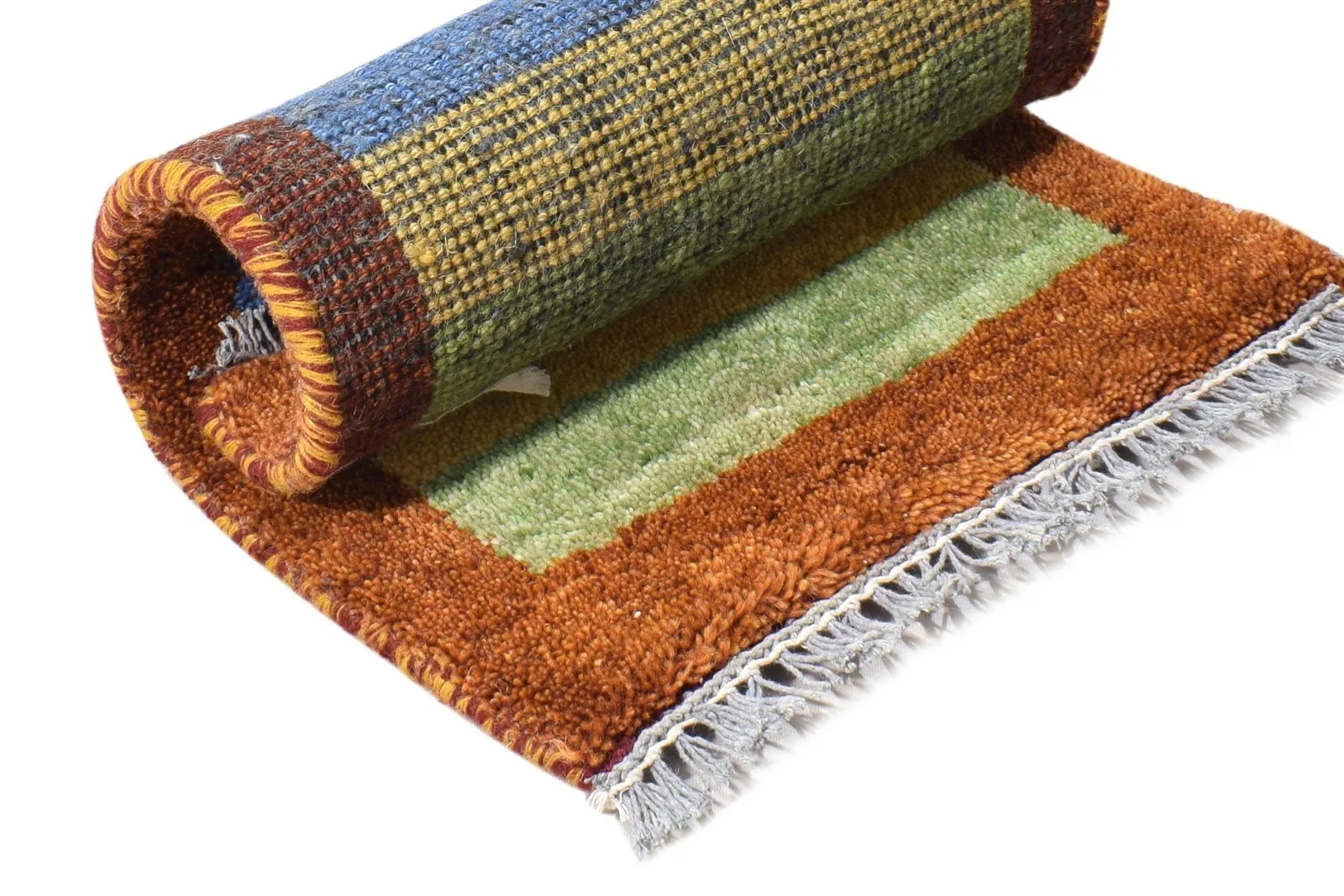 Hand Knotted Multi Color Wool Rug 1X2 Southwestern Gabbeh Striped Small Carpet