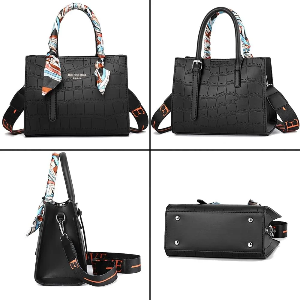 Handbag for Women Leather Top Handle Handbag Ribbon Handle Handbag with 2 Long Shoulder Straps