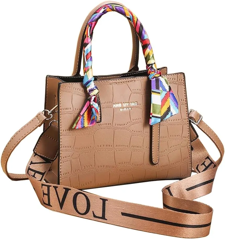 Handbag for Women Leather Top Handle Handbag Ribbon Handle Handbag with 2 Long Shoulder Straps