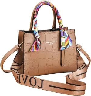 Handbag for Women Leather Top Handle Handbag Ribbon Handle Handbag with 2 Long Shoulder Straps