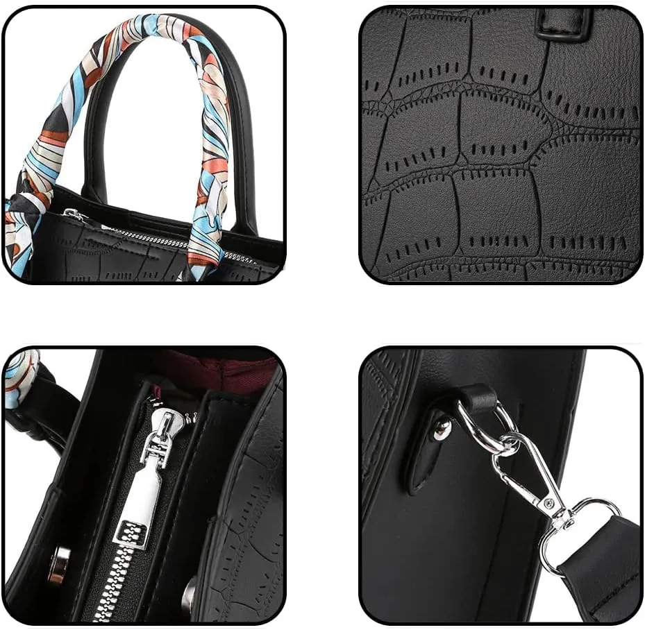 Handbag for Women Leather Top Handle Handbag Ribbon Handle Handbag with 2 Long Shoulder Straps