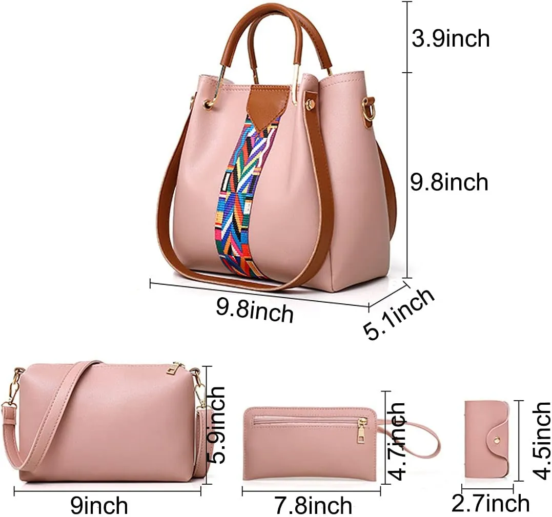 Handbags and Purse for Women Shoulder Bags Top-Handle Bags Tote Satchel Hobo 4pcs Set(Brown)