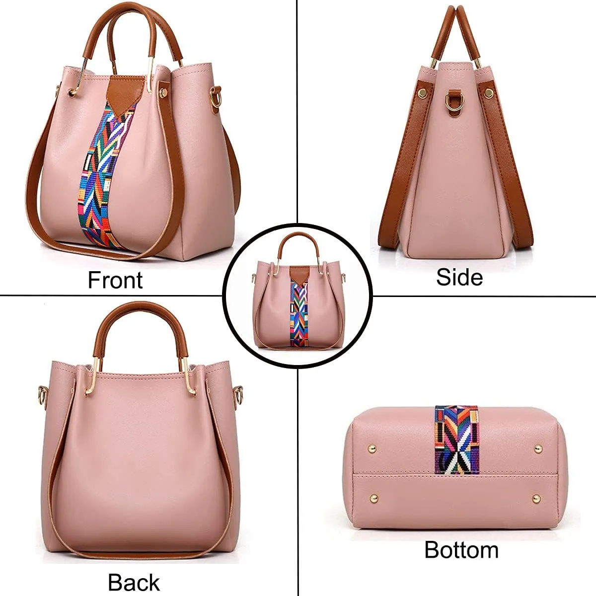 Handbags and Purse for Women Shoulder Bags Top-Handle Bags Tote Satchel Hobo 4pcs Set(Brown)