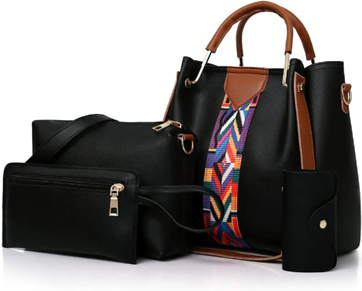 Handbags and Purse for Women Shoulder Bags Top-Handle Bags Tote Satchel Hobo 4pcs Set(Brown)
