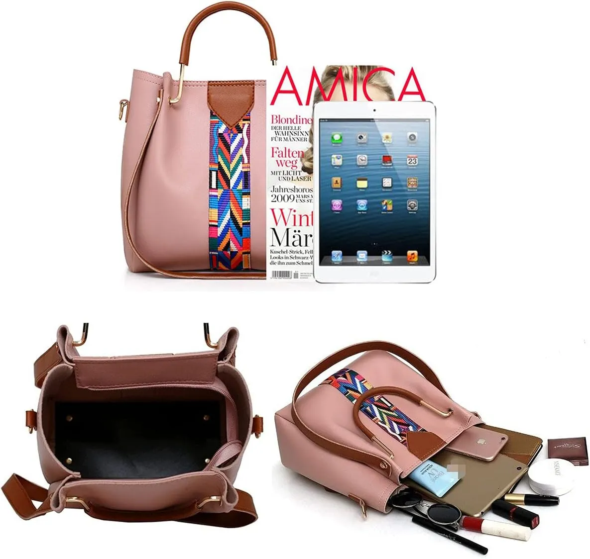 Handbags and Purse for Women Shoulder Bags Top-Handle Bags Tote Satchel Hobo 4pcs Set(Brown)
