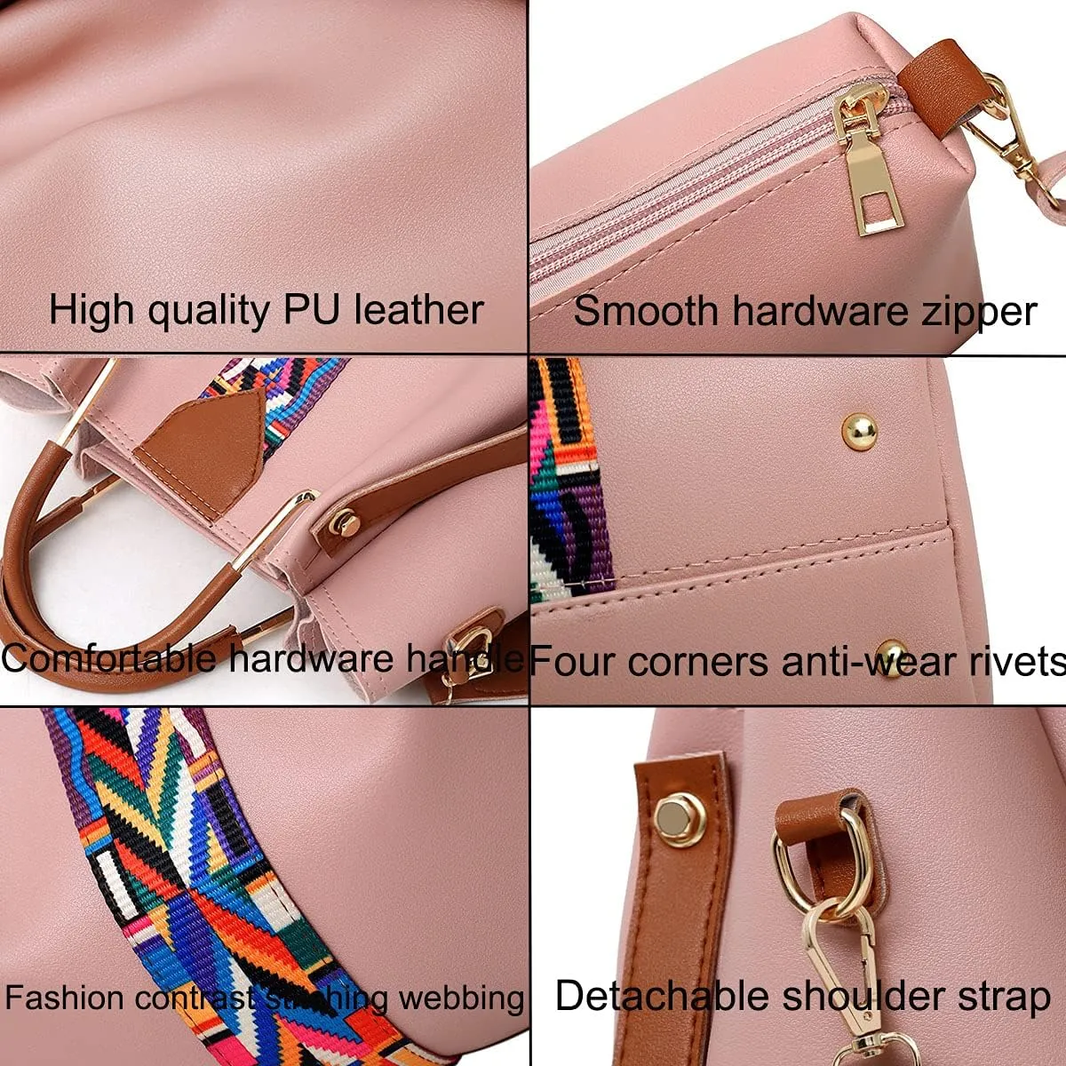 Handbags and Purse for Women Shoulder Bags Top-Handle Bags Tote Satchel Hobo 4pcs Set(Brown)