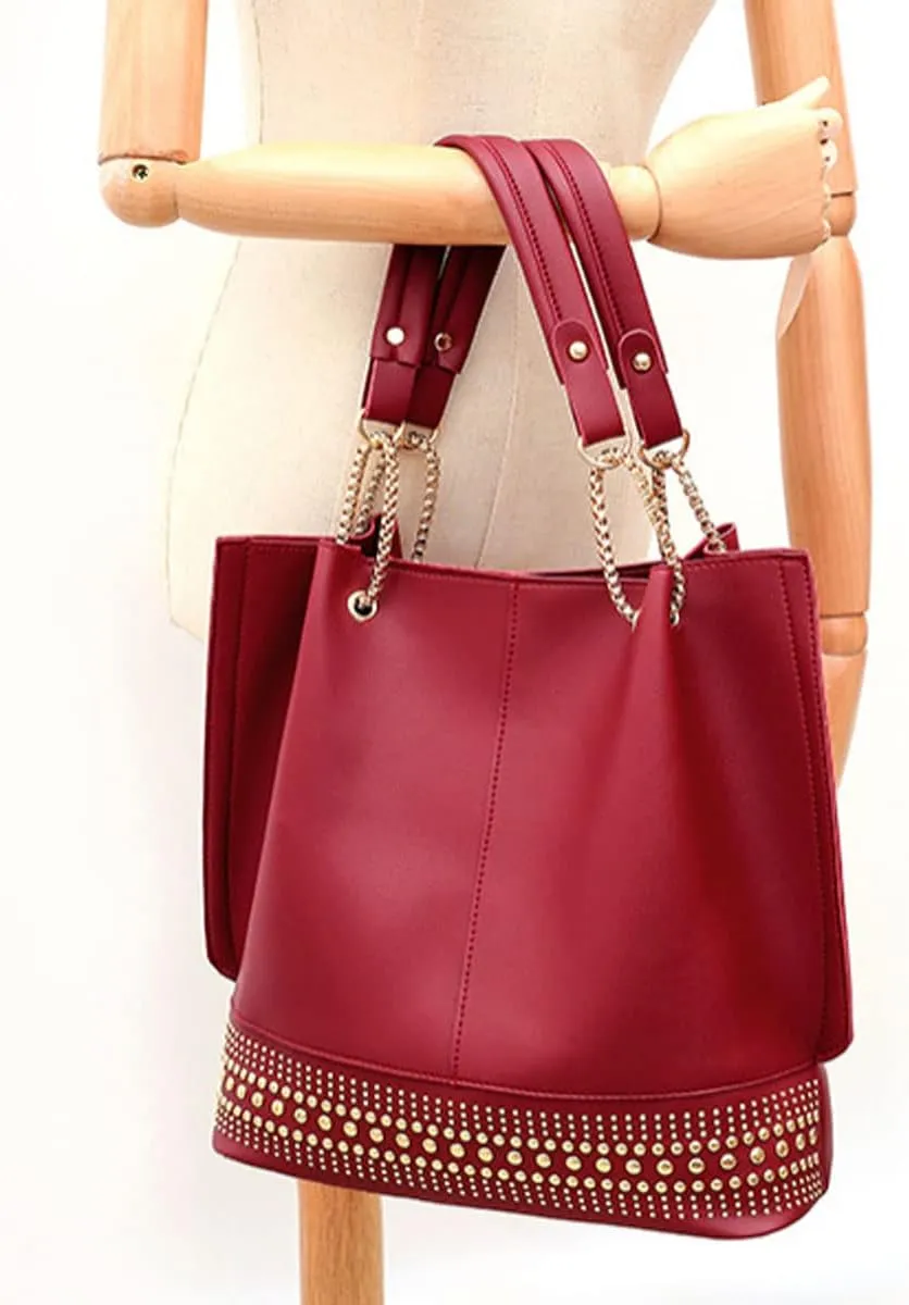 Handbags for Women Fashion Tote Bags Rivet Shoulder Bag Top Handle Satchel Purse Set 3pcs Grey