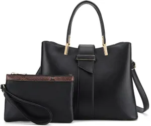 Handbags for Women Fashion Tote Bags Shoulder Bag Top Handle Satchel Purse Set 2pcs Coffee