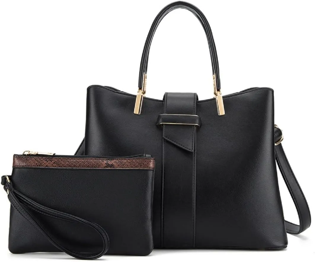 Handbags for Women Fashion Tote Bags Shoulder Bag Top Handle Satchel Purse Set 2pcs Coffee