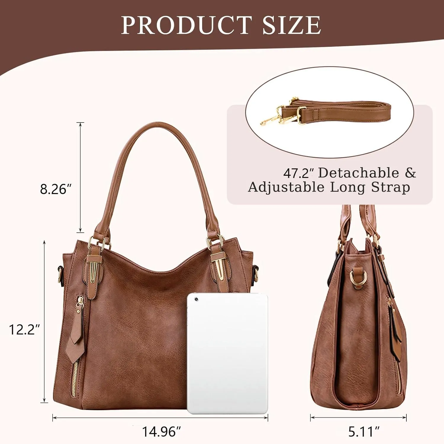 Handbags for Women Faux Leather Top Handle Shoulder Bags with Detachable Strap Medium Size