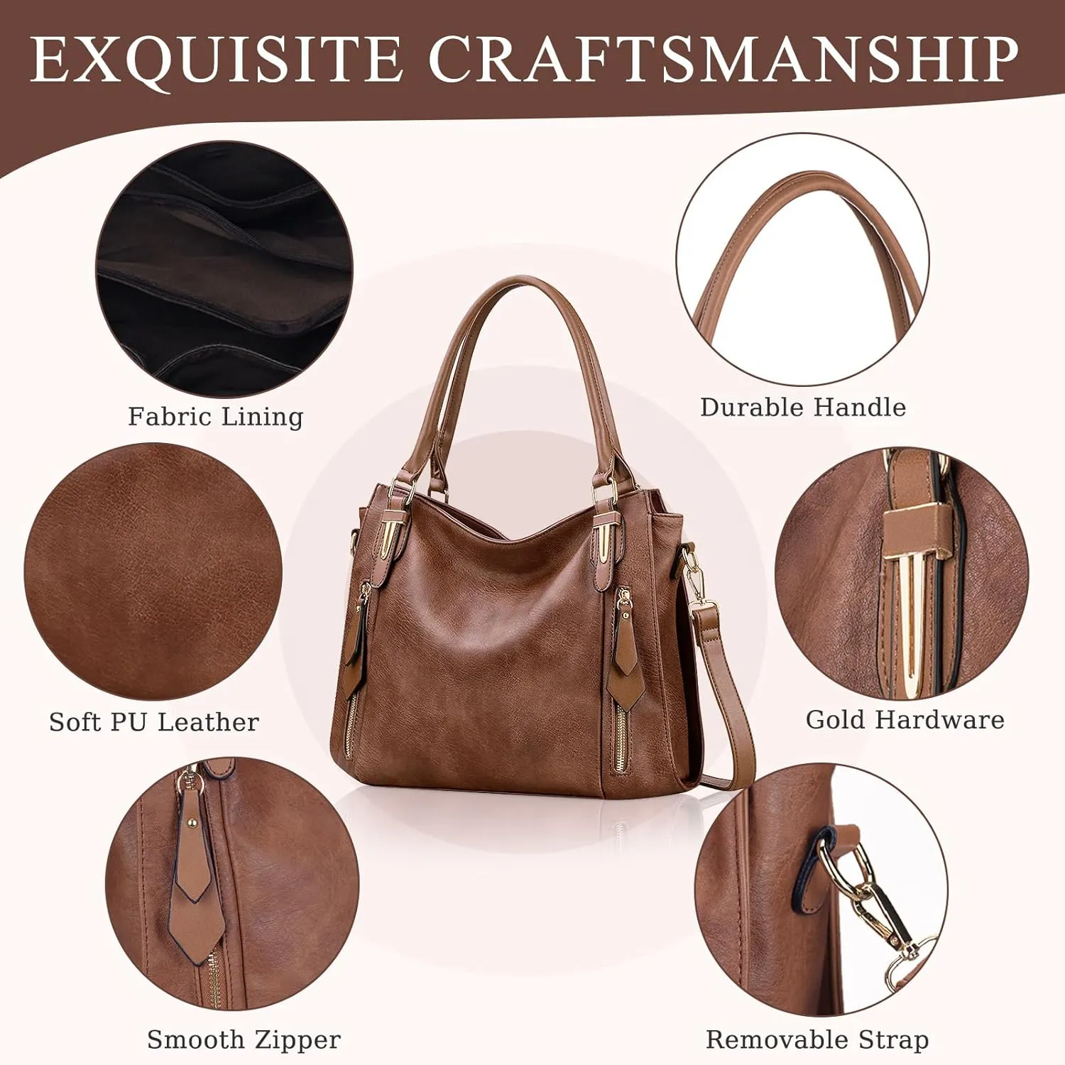 Handbags for Women Faux Leather Top Handle Shoulder Bags with Detachable Strap Medium Size