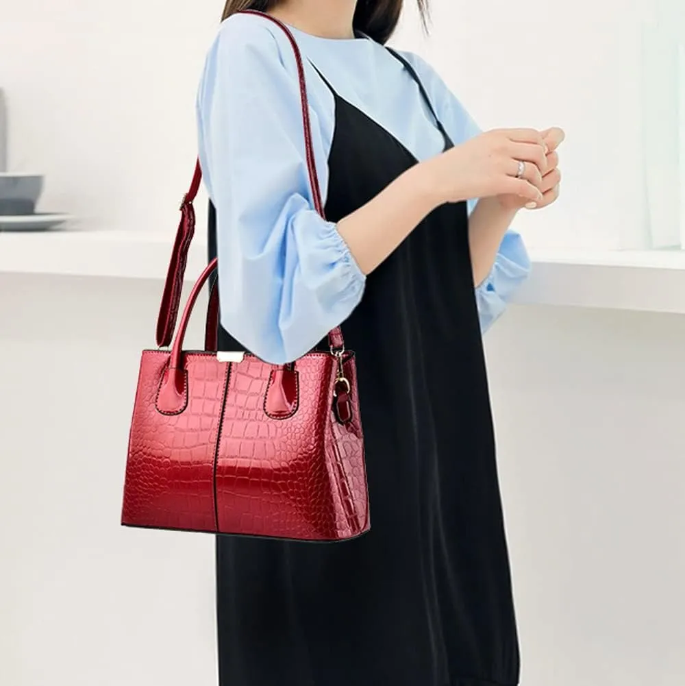 Handbags for Women Top Handle Bags Patent Leather Satchel Crocodile Pattern Tote Bags Ladies Shoulder Crossbody Bag