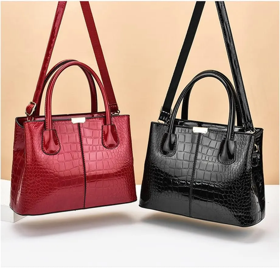 Handbags for Women Top Handle Bags Patent Leather Satchel Crocodile Pattern Tote Bags Ladies Shoulder Crossbody Bag