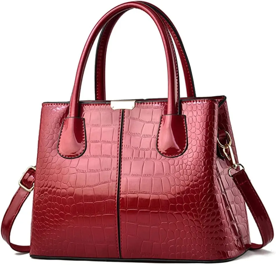 Handbags for Women Top Handle Bags Patent Leather Satchel Crocodile Pattern Tote Bags Ladies Shoulder Crossbody Bag