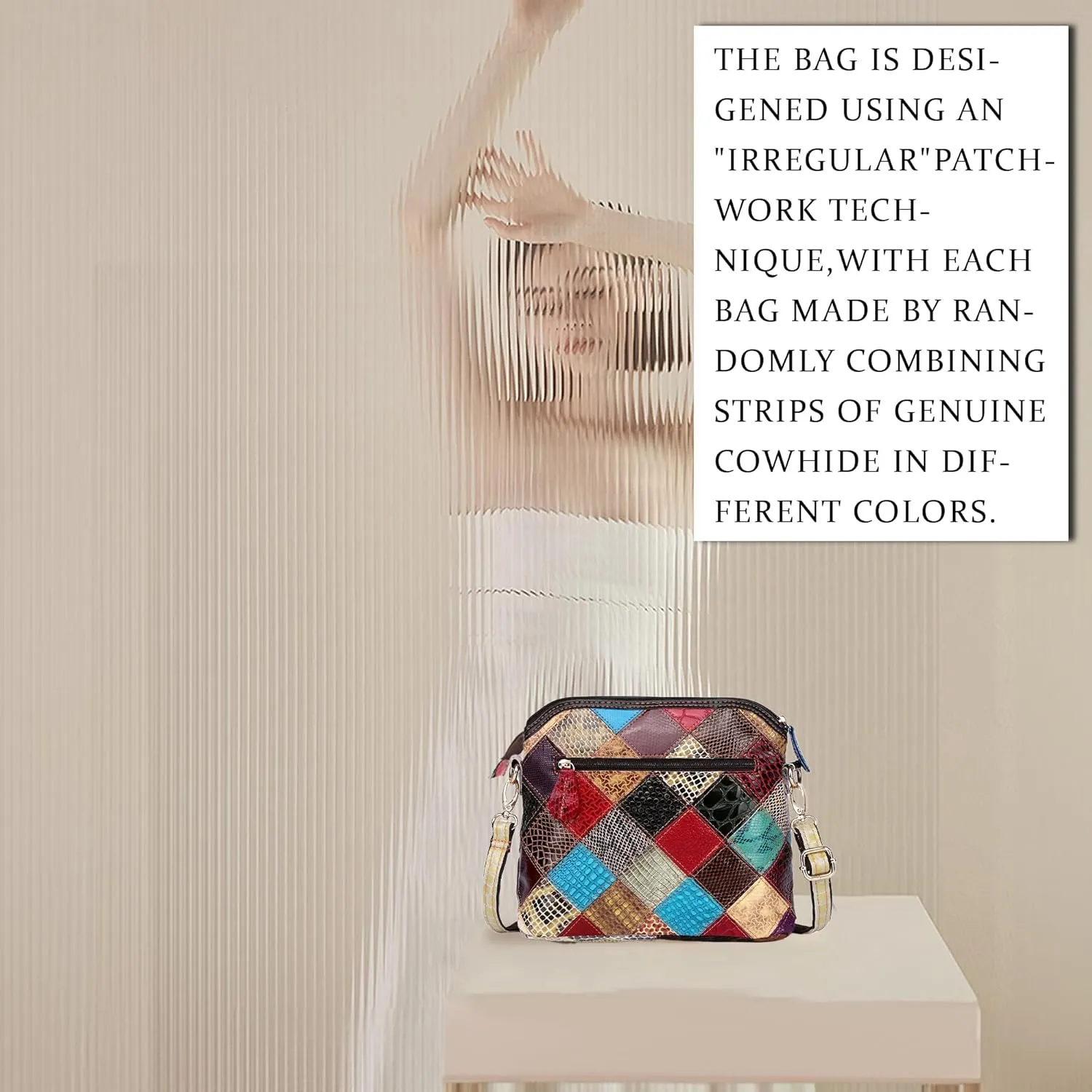 Handmade Cowhide Multi-color Block Random Stitching Unique Style Women's Bag - Crossbody, Shoulder and Handheld