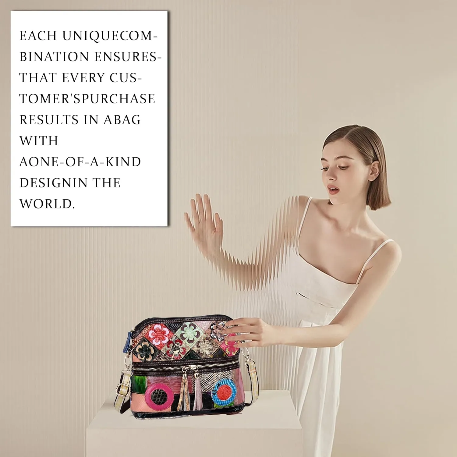 Handmade Cowhide Multi-color Block Random Stitching Unique Style Women's Bag - Crossbody, Shoulder and Handheld