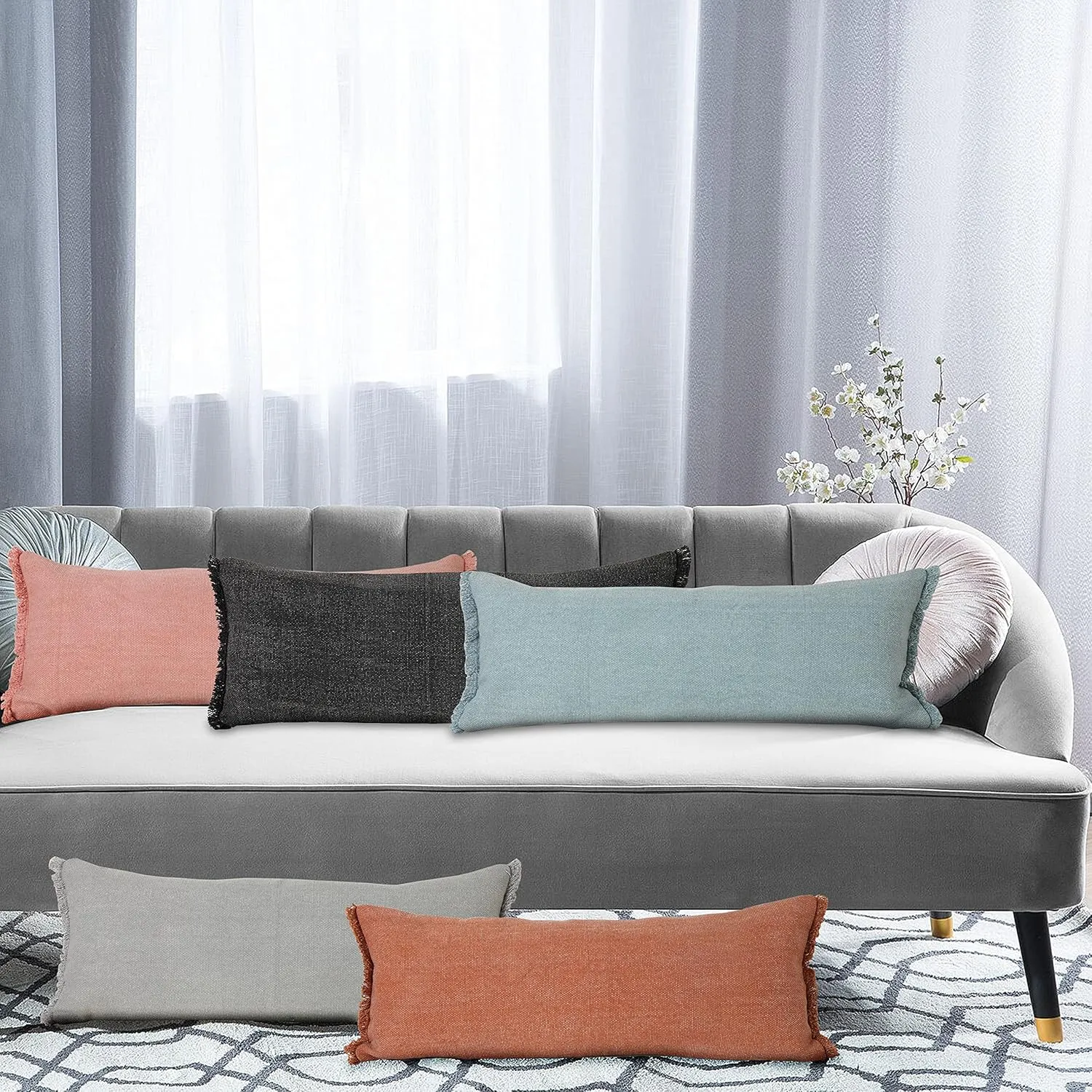 Harlow Hilll 14x36 Throw Pillow Cover for Home Decor | Decorative Lumbar Pillow Covers for Couch & Bed | 100% Cotton Pillow Covers | Farmhouse Decor for Living & Bedroom | Pink