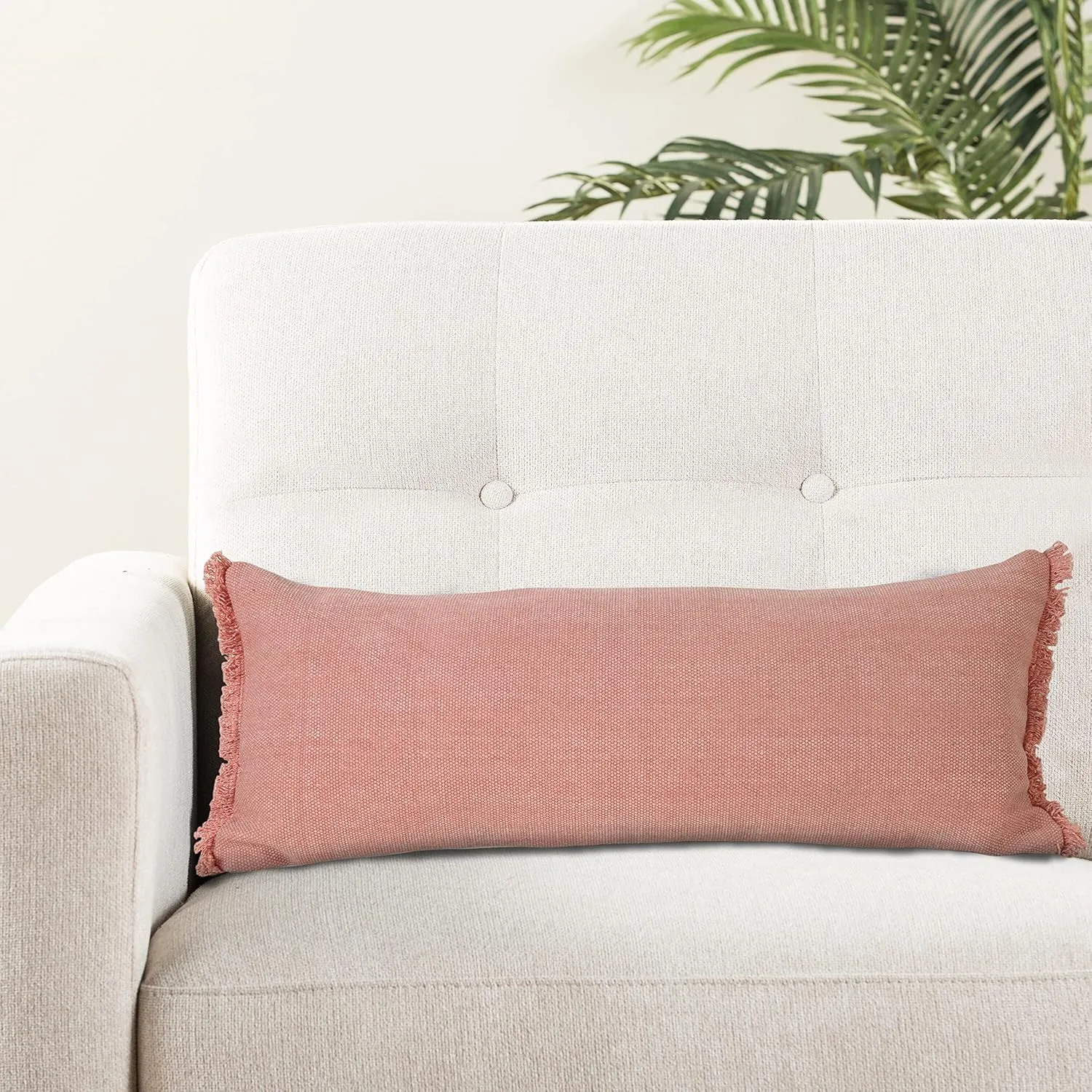 Harlow Hilll 14x36 Throw Pillow Cover for Home Decor | Decorative Lumbar Pillow Covers for Couch & Bed | 100% Cotton Pillow Covers | Farmhouse Decor for Living & Bedroom | Pink