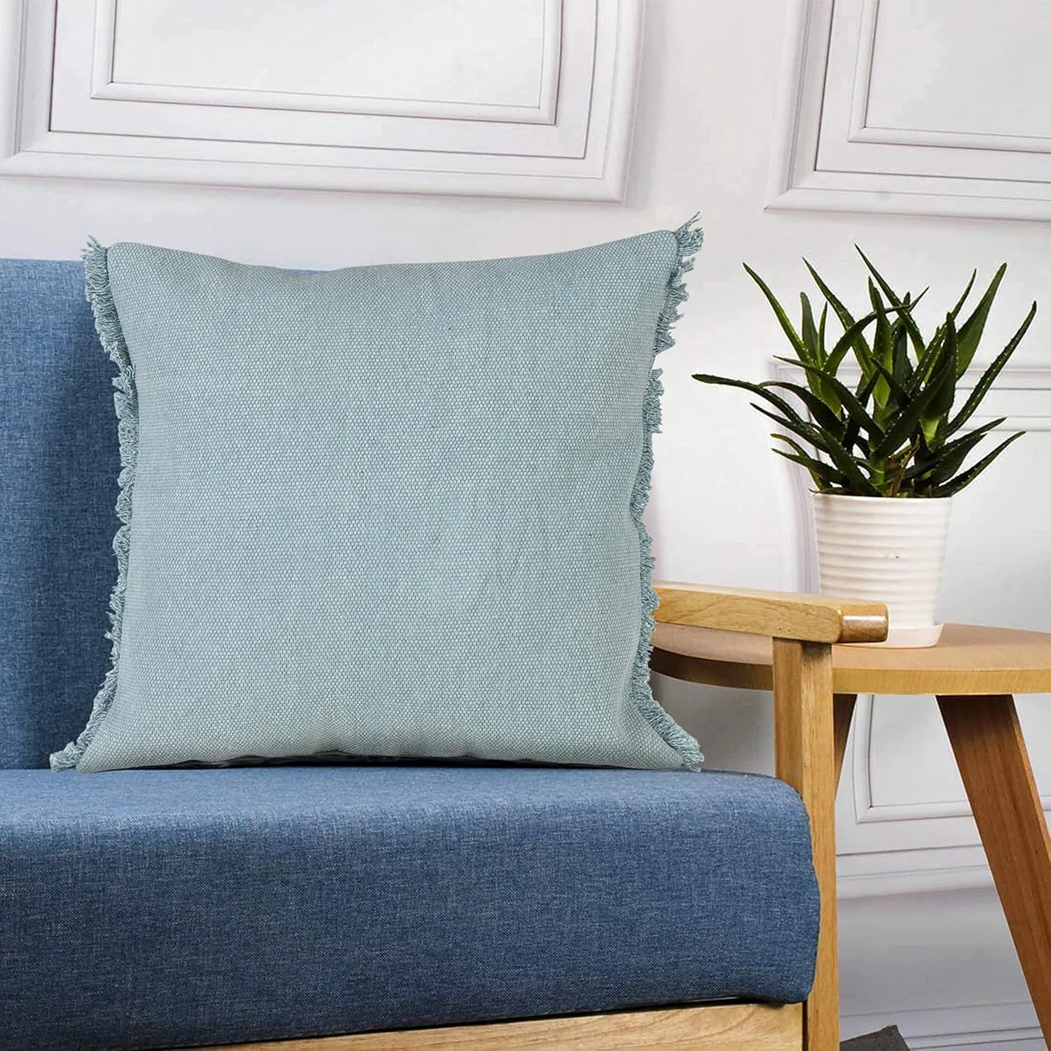 Harlow Hilll 20x20 Inches Solid Throw Pillow Covers For Home Decor Farmhouse Boho Cushion Covers For Throw Pillows Perfect For Living Room Couch & Bedroom Decorations Blue