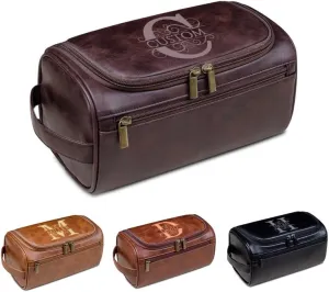 HDSD Custom Leather Toiletry Bag for Men Women Personalized Travel Hanging Toiletry Bag Travel Organizer Cosmetic Bag Groomsmen Gifts