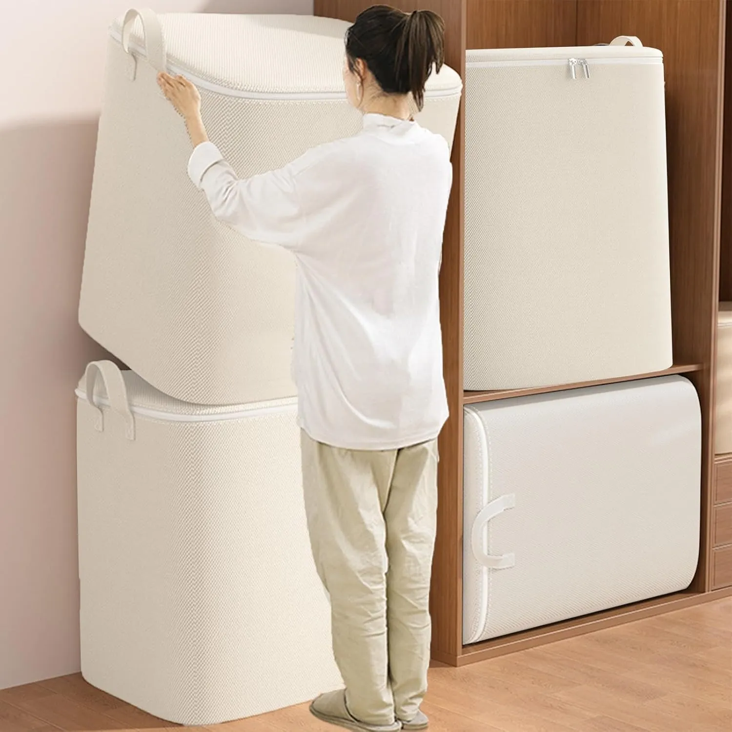 Heavy Duty Extra Large Clothes Storage, Foldable Blanket Storage Bags, Closet Organizers Storage Containers with Handle for Clothing, Blanket, Comforter, Extra Large Storage Bags Deals