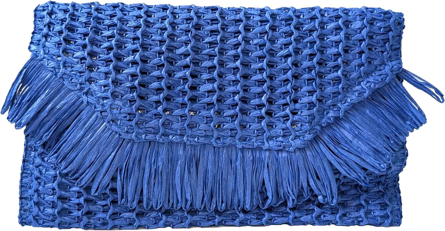 Heidi Fringe Staw Slim Clutch Bag
