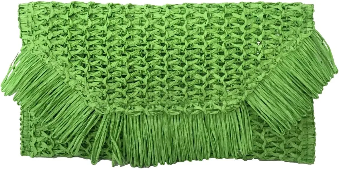 Heidi Fringe Staw Slim Clutch Bag