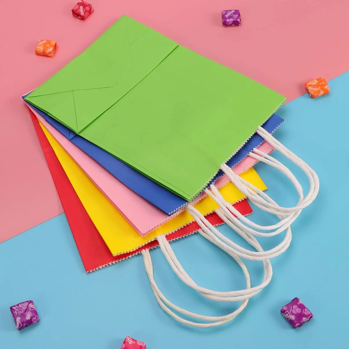 Hemoton 16x22x8cm Kraft Paper Favor Bags 20pcs Set with Twisted Handles for Birthday Wedding Graduation