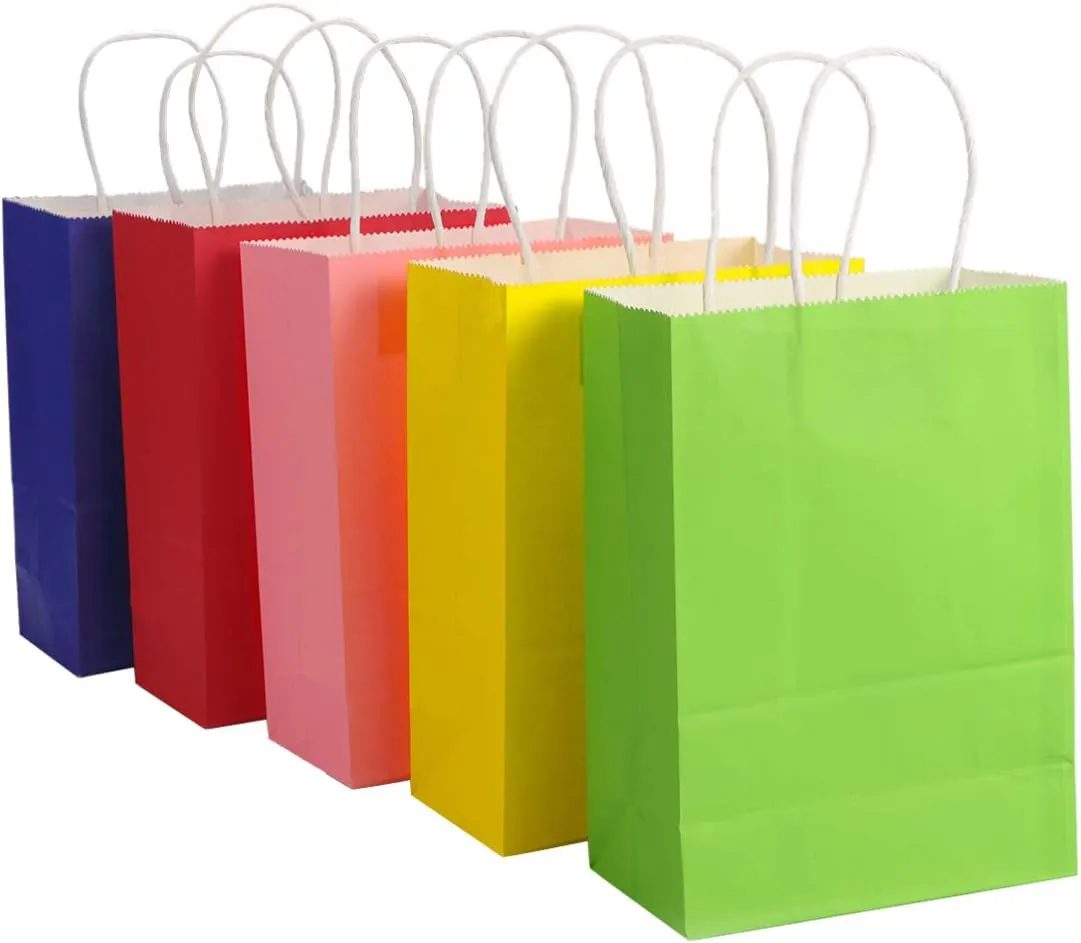 Hemoton 16x22x8cm Kraft Paper Favor Bags 20pcs Set with Twisted Handles for Birthday Wedding Graduation
