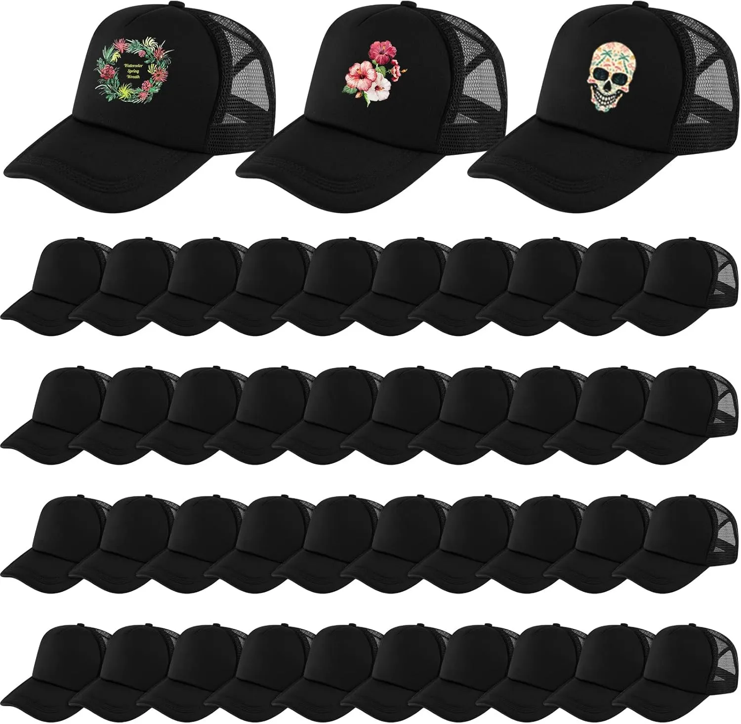 Hercicy 40 Pack Sublimation Blank Trucker Hat Bulk Baseball Cap Adjustable Mesh Unisex Polyester Hat Heat Transfer