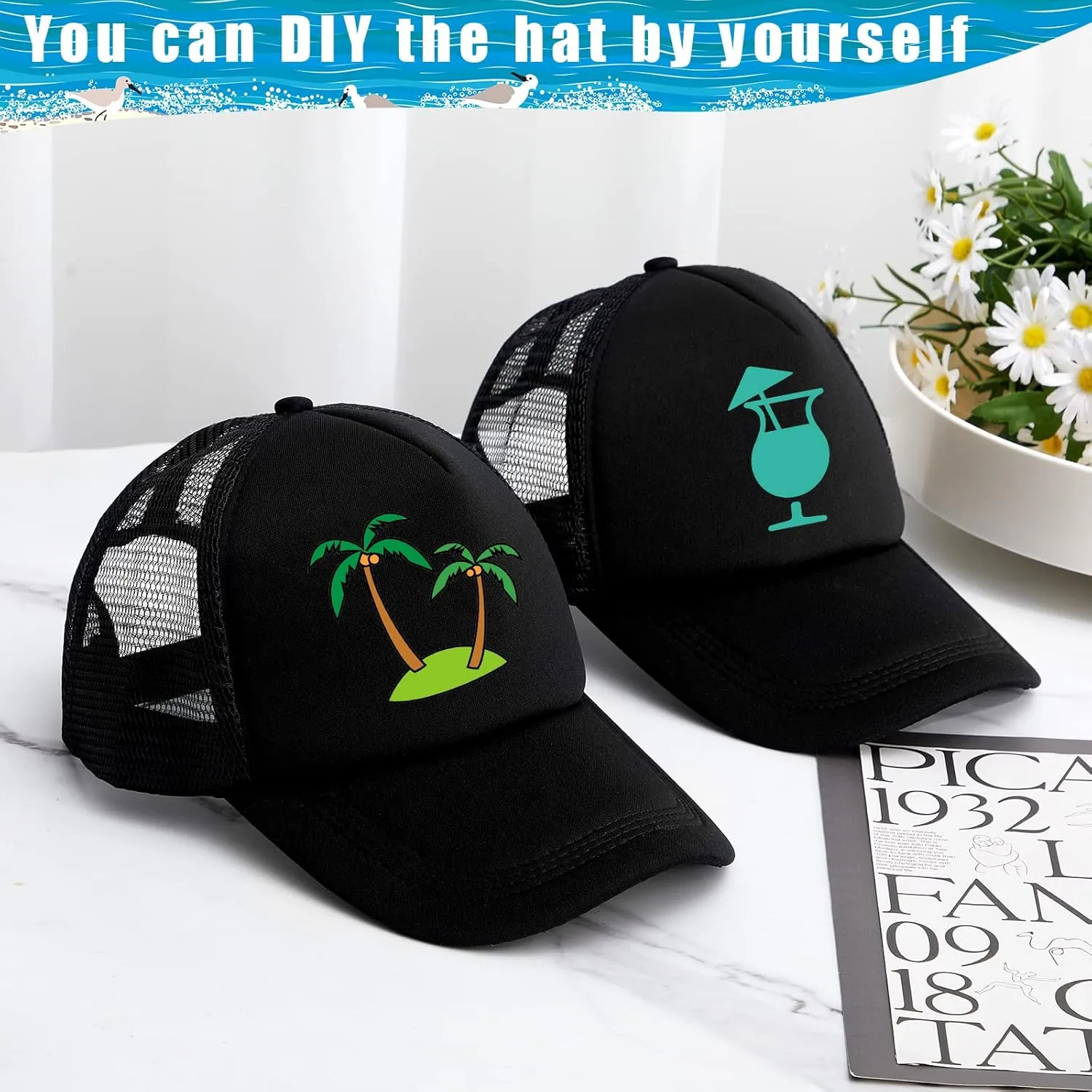 Hercicy 40 Pack Sublimation Blank Trucker Hat Bulk Baseball Cap Adjustable Mesh Unisex Polyester Hat Heat Transfer