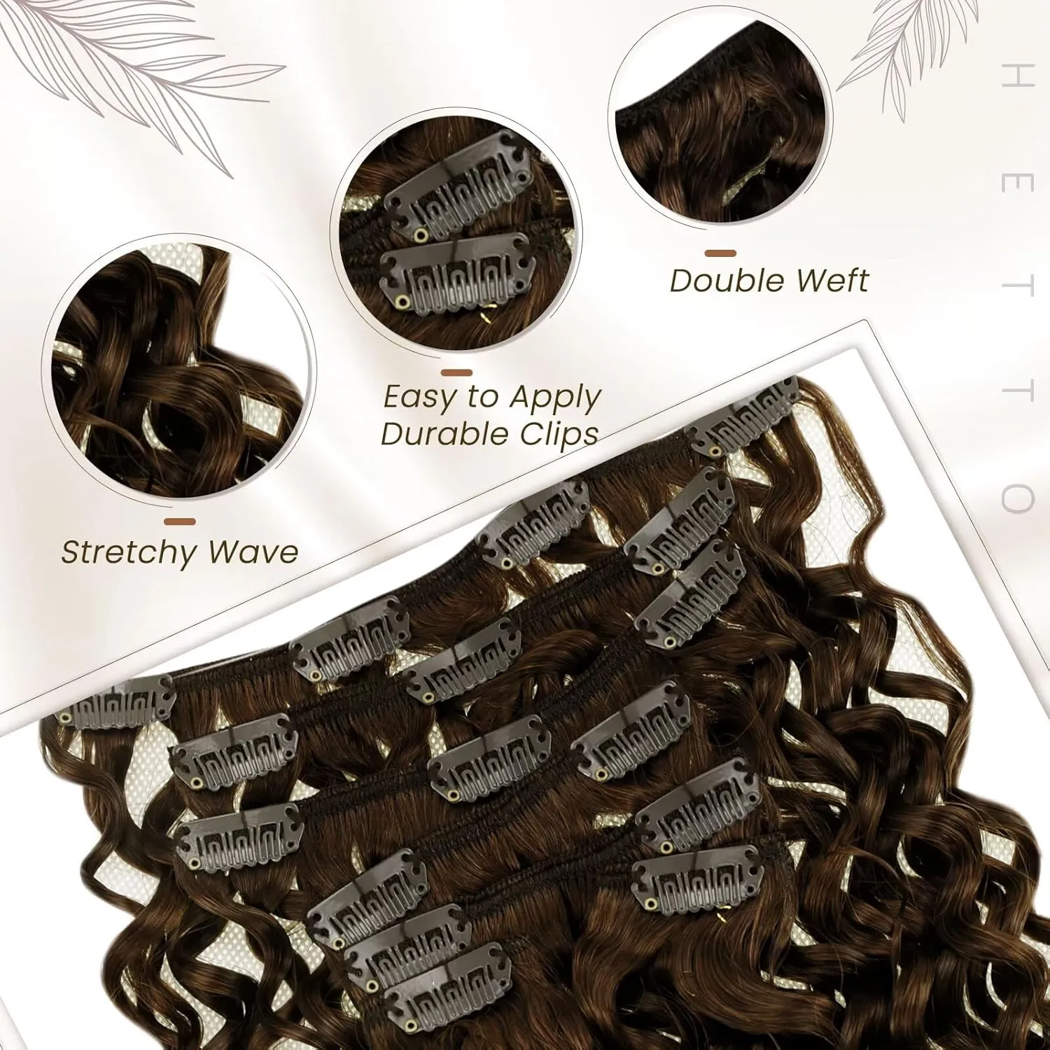 Hetto Curly Clip in Hair Extensions Curly Hair Extensions Brown Wavy Clip on Hair Extension 18 Inch #4 Chocolate Brown Natural Wave 7Pcs 120g